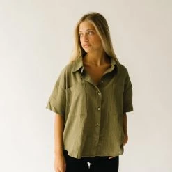 Piper & Scoot The Petros Textured Button-Up In Olive