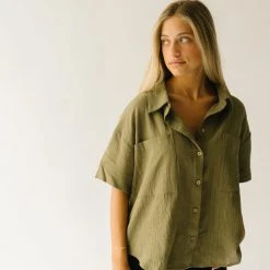 Piper & Scoot The Petros Textured Button-Up In Olive