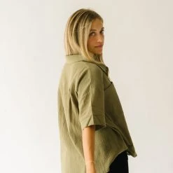 Piper & Scoot The Petros Textured Button-Up In Olive