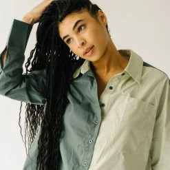 Piper & Scoot Tops The Ledger Color Block Blouse In Olive