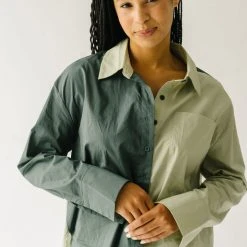 Piper & Scoot Tops The Ledger Color Block Blouse In Olive