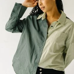 Piper & Scoot Tops The Ledger Color Block Blouse In Olive