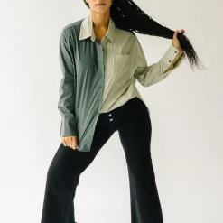 Piper & Scoot Tops The Ledger Color Block Blouse In Olive
