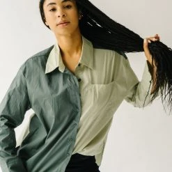 Piper & Scoot Tops The Ledger Color Block Blouse In Olive