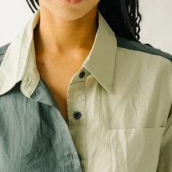 Piper & Scoot Tops The Ledger Color Block Blouse In Olive