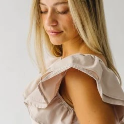 Piper & Scoot The Maddie Ruffle Blouse In Taupe Tops