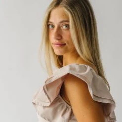 Piper & Scoot The Maddie Ruffle Blouse In Taupe Tops