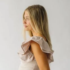 Piper & Scoot The Maddie Ruffle Blouse In Taupe Tops
