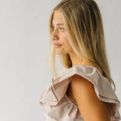 Piper & Scoot The Maddie Ruffle Blouse In Taupe Tops