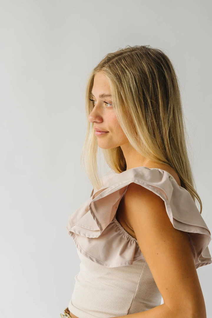 Piper & Scoot The Maddie Ruffle Blouse In Taupe Tops