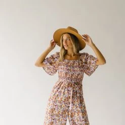 Piper & Scoot The Shonda Belted Square Neck Jumpsuit In Lilac Floral