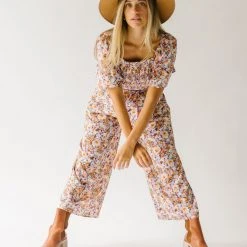 Piper & Scoot The Shonda Belted Square Neck Jumpsuit In Lilac Floral