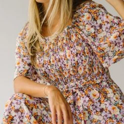 Piper & Scoot The Shonda Belted Square Neck Jumpsuit In Lilac Floral