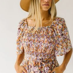 Piper & Scoot The Shonda Belted Square Neck Jumpsuit In Lilac Floral