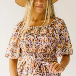 Piper & Scoot The Shonda Belted Square Neck Jumpsuit In Lilac Floral