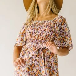 Piper & Scoot The Shonda Belted Square Neck Jumpsuit In Lilac Floral