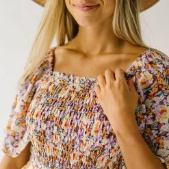 Piper & Scoot The Shonda Belted Square Neck Jumpsuit In Lilac Floral