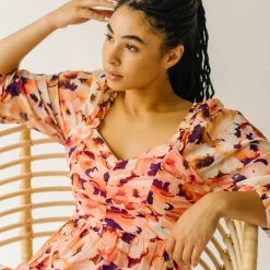 Piper & Scoot: The Killpack Sweetheart Neckline Dress In Coral Multi Dresses