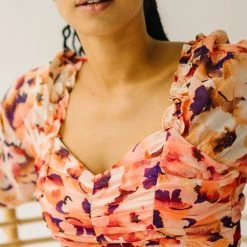 Piper & Scoot: The Killpack Sweetheart Neckline Dress In Coral Multi Dresses