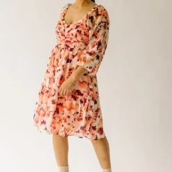 Piper & Scoot: The Killpack Sweetheart Neckline Dress In Coral Multi Dresses