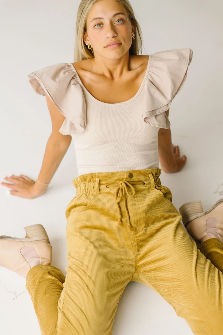 Piper & Scoot The Reign Corduroy Drawstring Pants In Dijon Bottoms + Jumpsuits