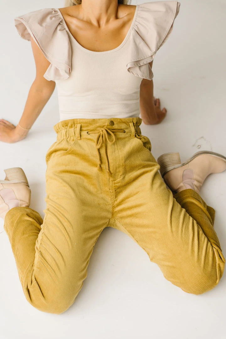 Piper & Scoot The Reign Corduroy Drawstring Pants In Dijon Bottoms + Jumpsuits