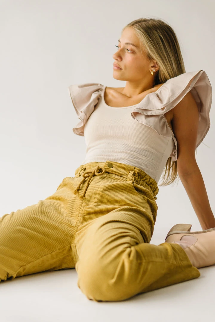 Piper & Scoot The Reign Corduroy Drawstring Pants In Dijon Bottoms + Jumpsuits