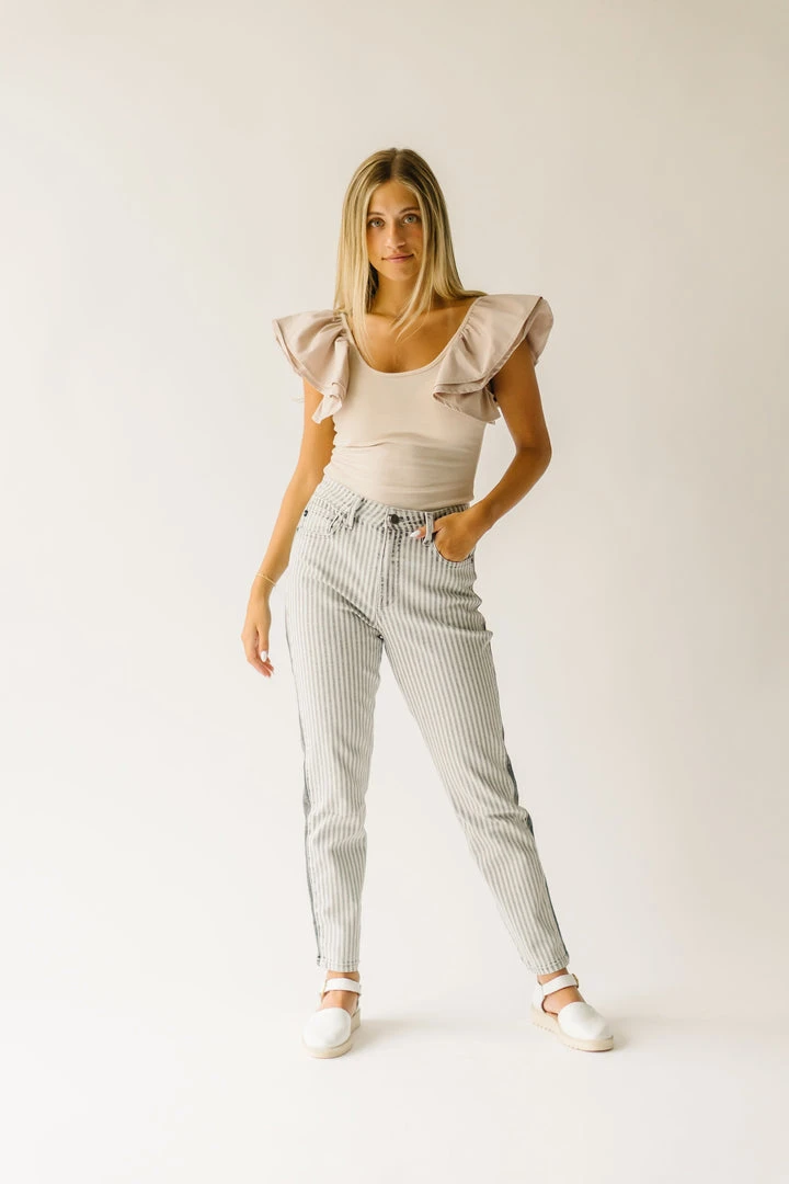 Piper & Scoot The Maddie Ruffle Blouse In Taupe Tops