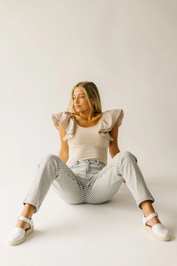 Piper & Scoot The Maddie Ruffle Blouse In Taupe Tops