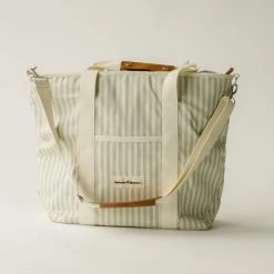 Piper & Scoot Accessories The Cooler Tote Bag In Sage Stripe