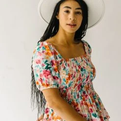 Piper & Scoot Tops The Merk Floral Peplum Blouse In Off White