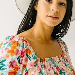 Piper & Scoot Tops The Merk Floral Peplum Blouse In Off White