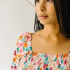 Piper & Scoot Tops The Merk Floral Peplum Blouse In Off White