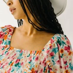 Piper & Scoot Tops The Merk Floral Peplum Blouse In Off White