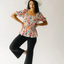 Piper & Scoot Tops The Merk Floral Peplum Blouse In Off White