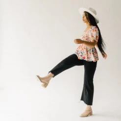 Piper & Scoot Tops The Merk Floral Peplum Blouse In Off White