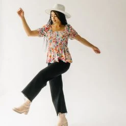 Piper & Scoot Tops The Merk Floral Peplum Blouse In Off White