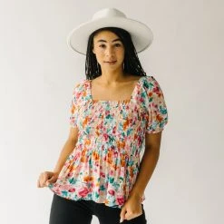 Piper & Scoot Tops The Merk Floral Peplum Blouse In Off White