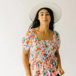 Piper & Scoot Tops The Merk Floral Peplum Blouse In Off White