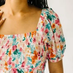 Piper & Scoot Tops The Merk Floral Peplum Blouse In Off White