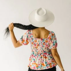 Piper & Scoot Tops The Merk Floral Peplum Blouse In Off White