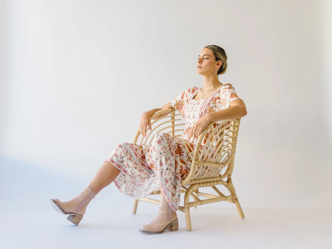 Piper & Scoot The Echo Square Neck Midi Dress In Sunset Multi