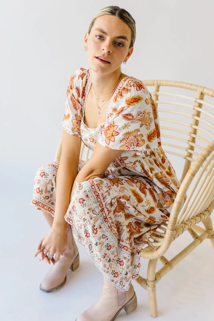 Piper & Scoot The Echo Square Neck Midi Dress In Sunset Multi