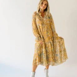 Piper & Scoot The Kerry Floral Tie Dress In Mustard