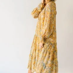 Piper & Scoot The Kerry Floral Tie Dress In Mustard