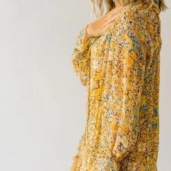 Piper & Scoot The Kerry Floral Tie Dress In Mustard