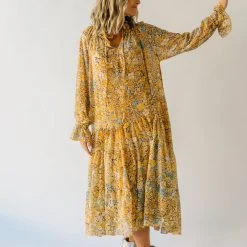 Piper & Scoot The Kerry Floral Tie Dress In Mustard