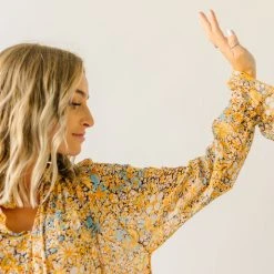 Piper & Scoot The Kerry Floral Tie Dress In Mustard