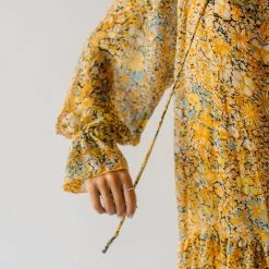 Piper & Scoot The Kerry Floral Tie Dress In Mustard