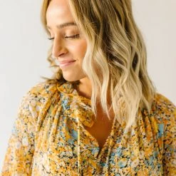 Piper & Scoot The Kerry Floral Tie Dress In Mustard